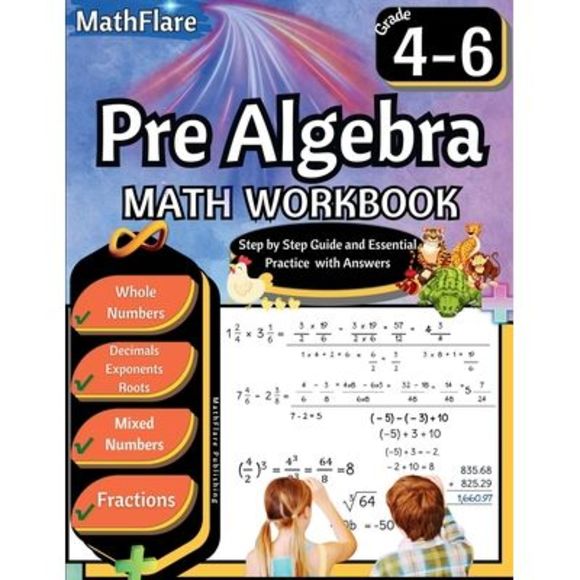 Pre Algebra Workbook 4th to 6th Grade: Pre Algebra Workbook 4-6, Whole Numbers, - Picture 1 of 1